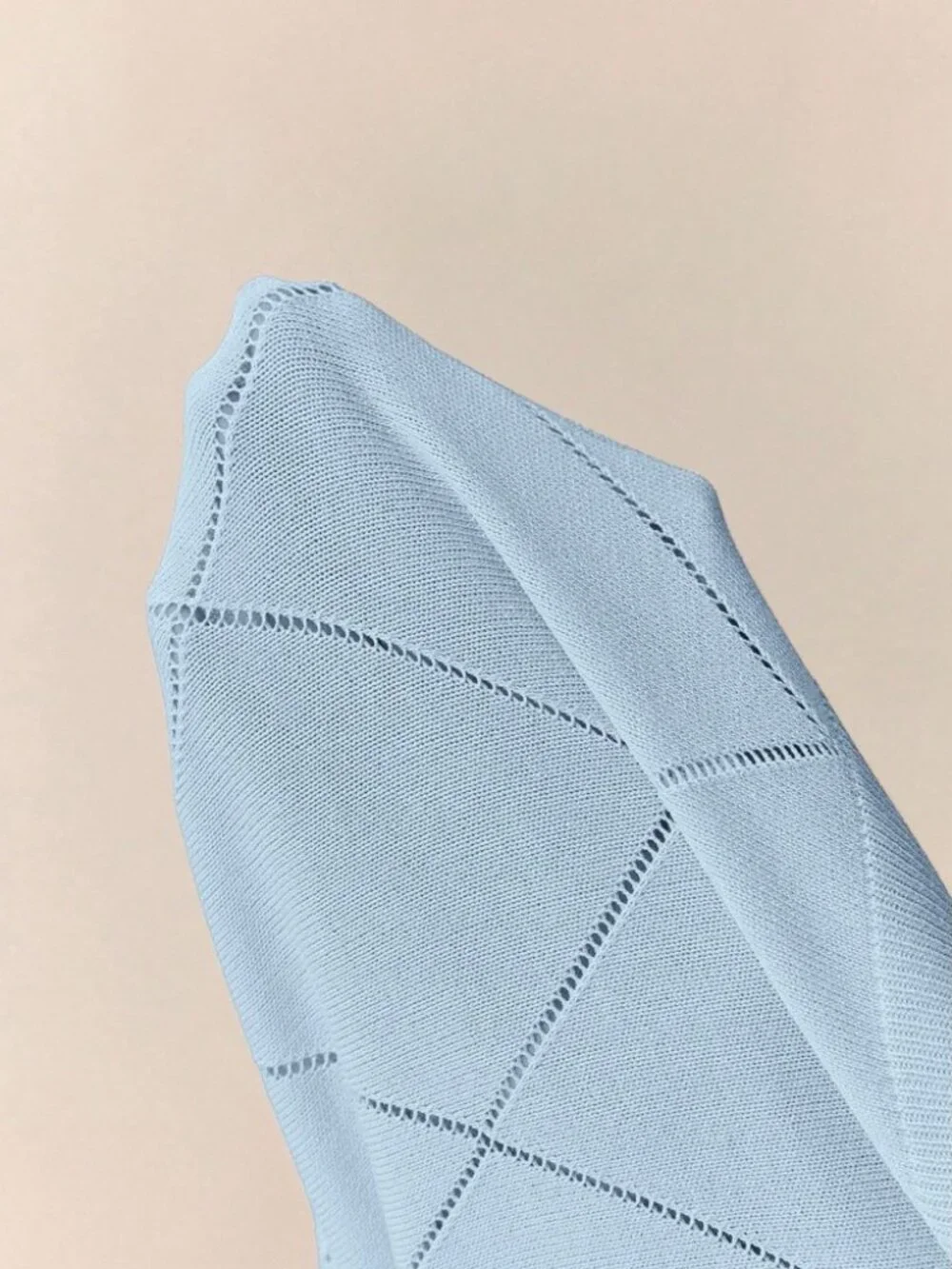 Sky Blue Knit Polo Sweater with Argyle Pointelle Detail